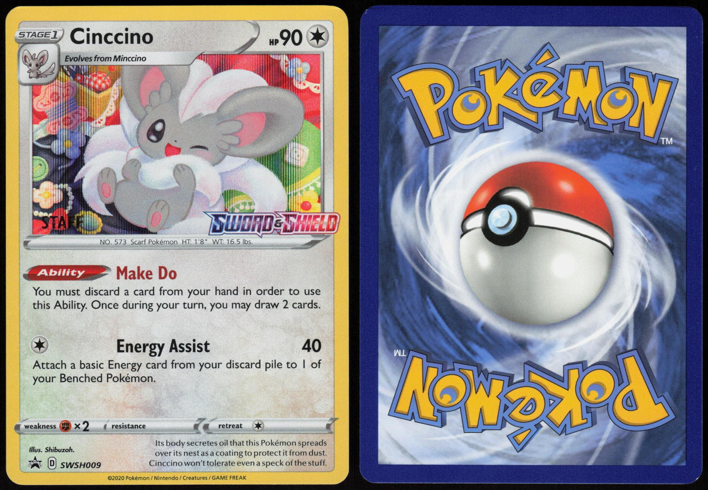CINCCINO (PRERELEASE) [STAFF] SWSH009 SWORD & SHIELD PROMO POKEMON PROMO HOLO NM