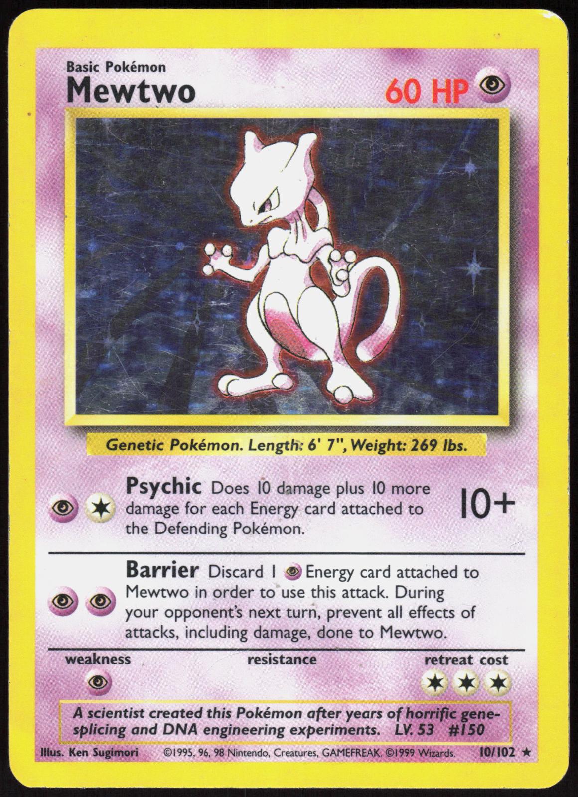 MEWTWO 10/102 BASE SET UNLIMITED POKEMON HOLO RARE HP