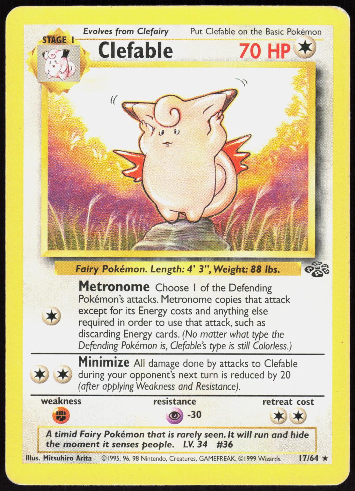 CLEFABLE 17/64 JUNGLE POKEMON RARE UNLIMITED HP