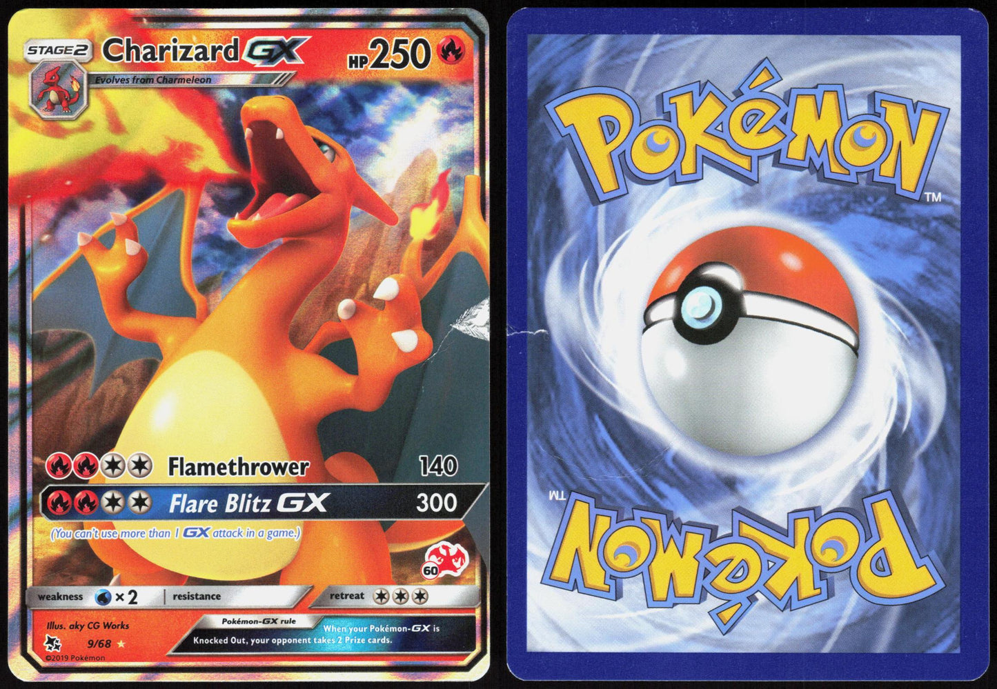 CHARIZARD GX 9/68 HIDDEN FATES POKEMON GX RARE HOLO HP
