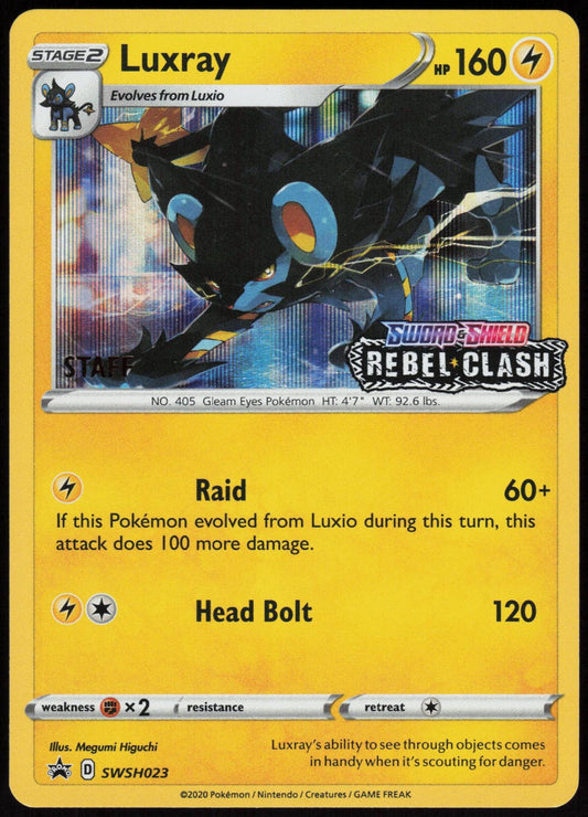 LUXRAY (PRERELEASE) [STAFF] SWSH023 SWORD & SHIELD PROMO POKEMON PROMO HOLO NM