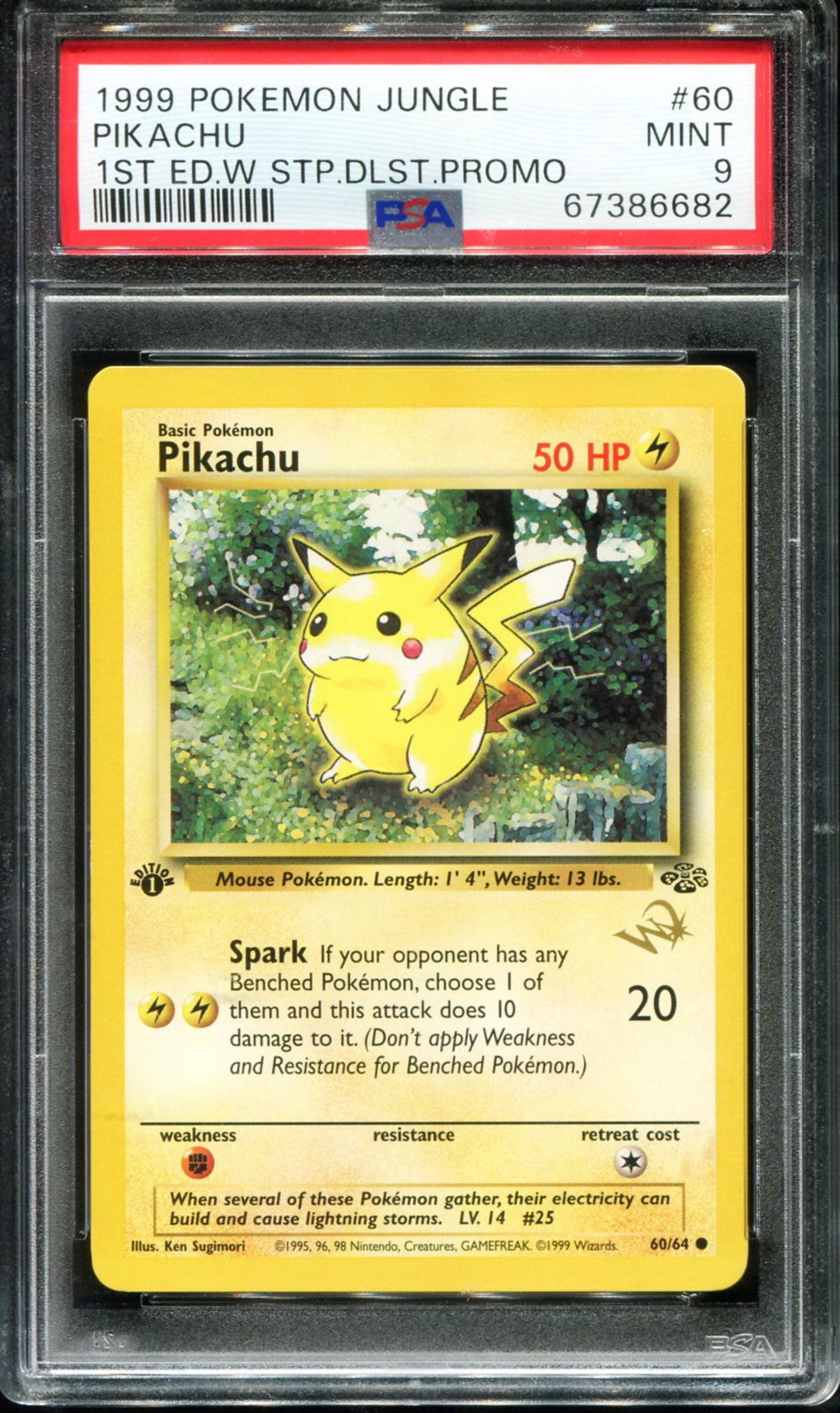 PIKACHU 60/64 PSA 9 1ST EDITION W STAMP DUELIST PROMO JUNGLE POKEMON