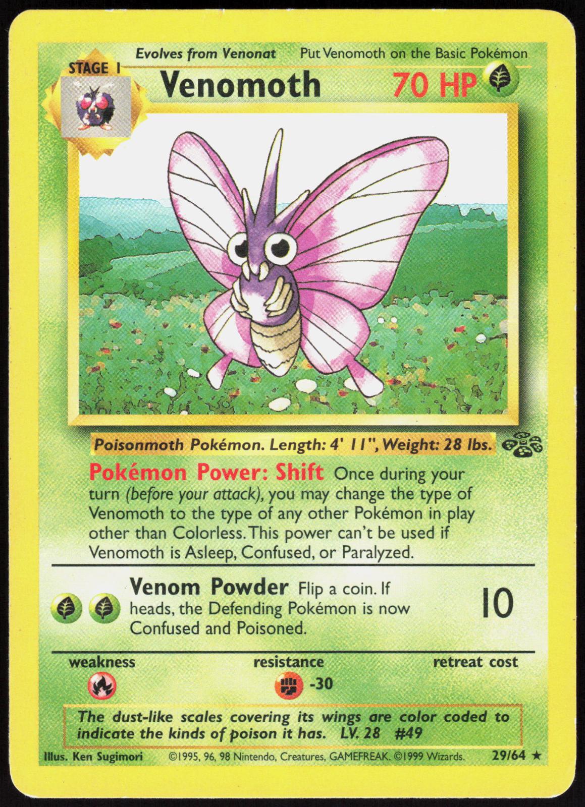 VENOMOTH 29/64 JUNGLE POKEMON RARE UNLIMITED MP