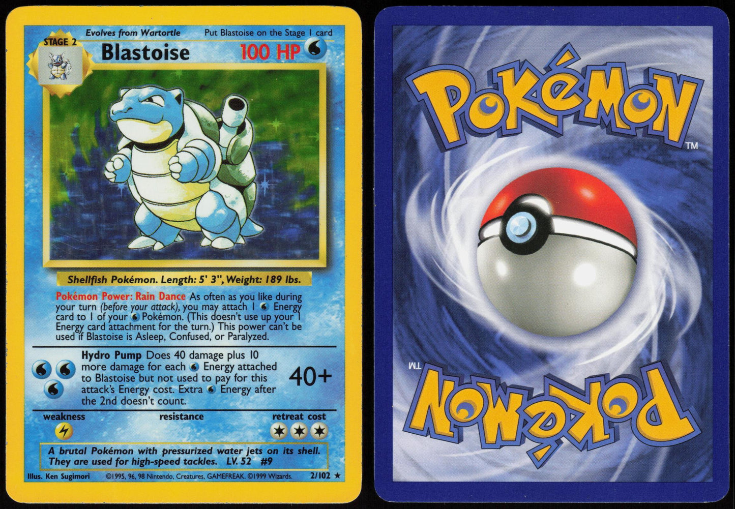 BLASTOISE 2/102 BASE SET UNLIMITED POKEMON HOLO RARE MP