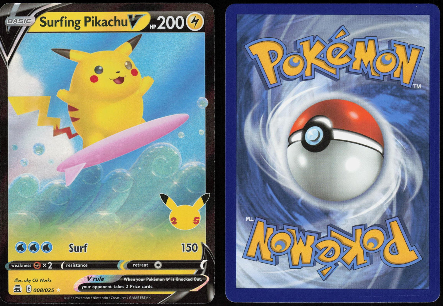 SURFING PIKACHU V 008/025 CELEBRATIONS POKEMON V RARE HOLO LP