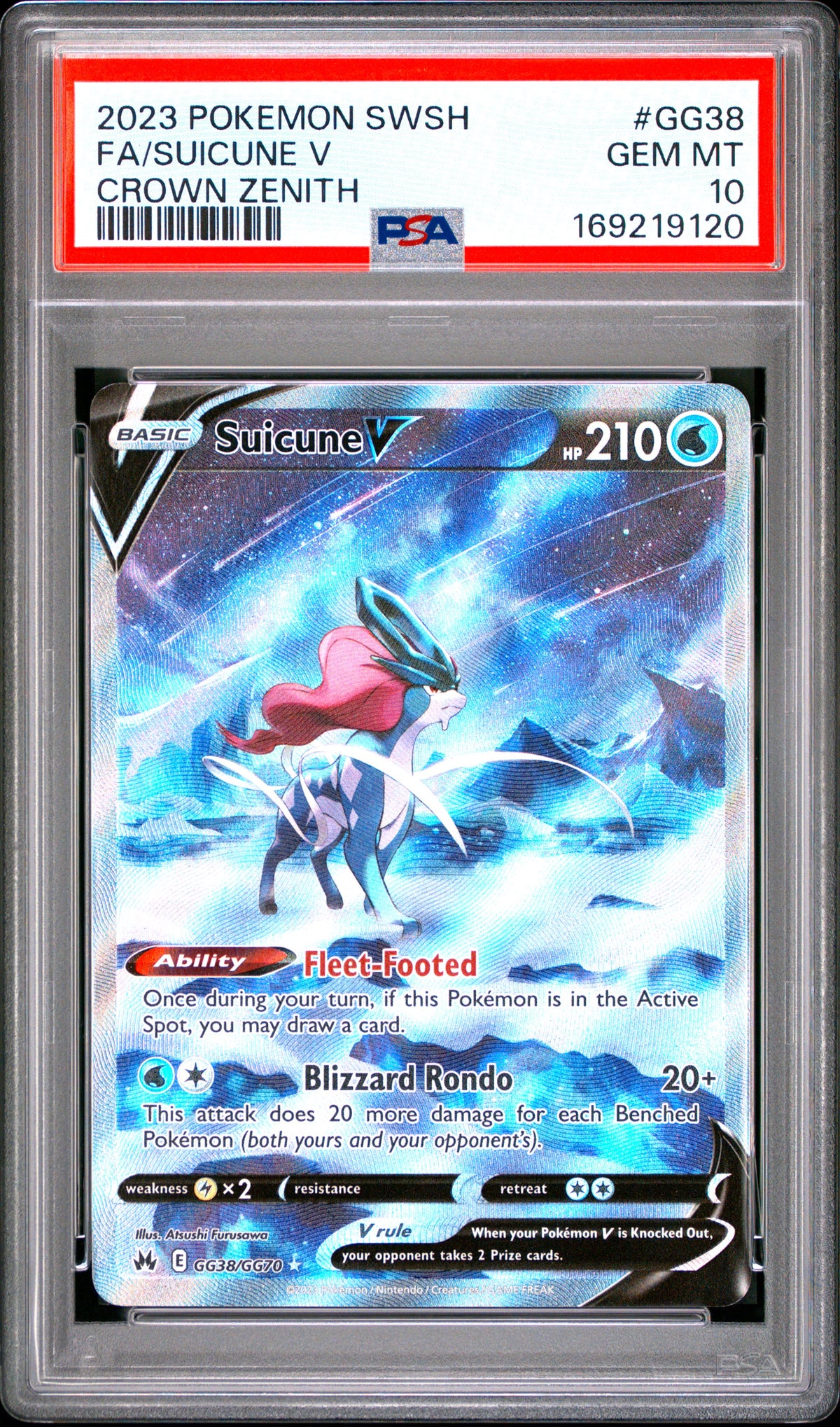 SUICUNE V GG38/GG70 PSA 10 SWORD SHIELD CROWN ZENITH POKEMON
