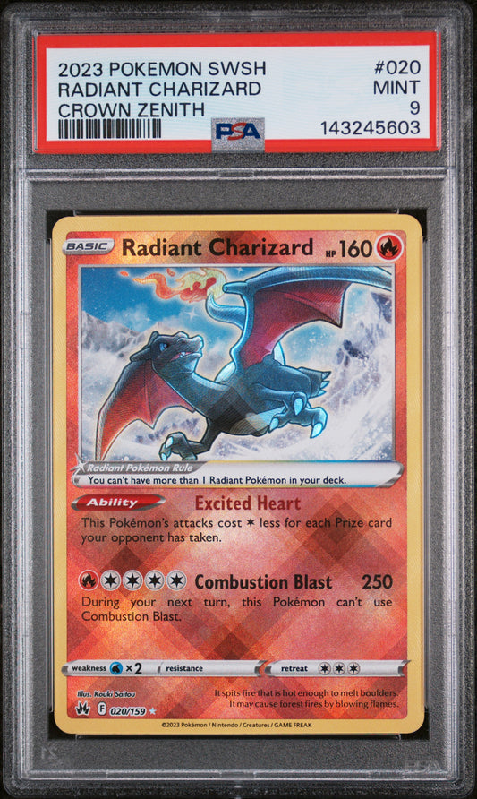 RADIANT CHARIZARD 020/159 PSA 9 SWORD SHIELD CROWN ZENITH POKEMON