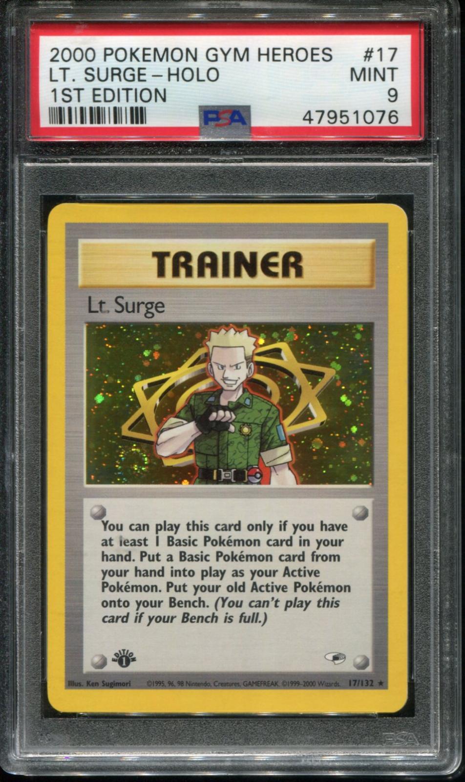 LT. SURGE HOLO 17/132 PSA 9 1ST EDITION GYM HEROES POKEMON