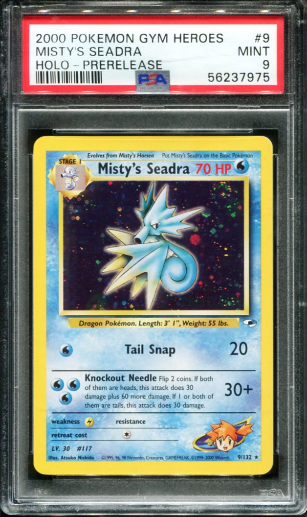 MISTY'S SEADRA 9/132 PSA 9 HOLO PRERELEASE GYM HEROES POKEMON