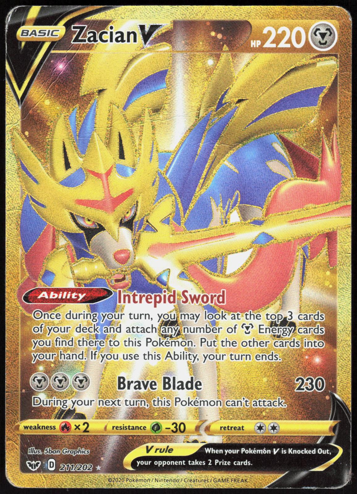 ZACIAN V 211/202 SWORD & SHIELD POKEMON SECRET RARE HOLO HP