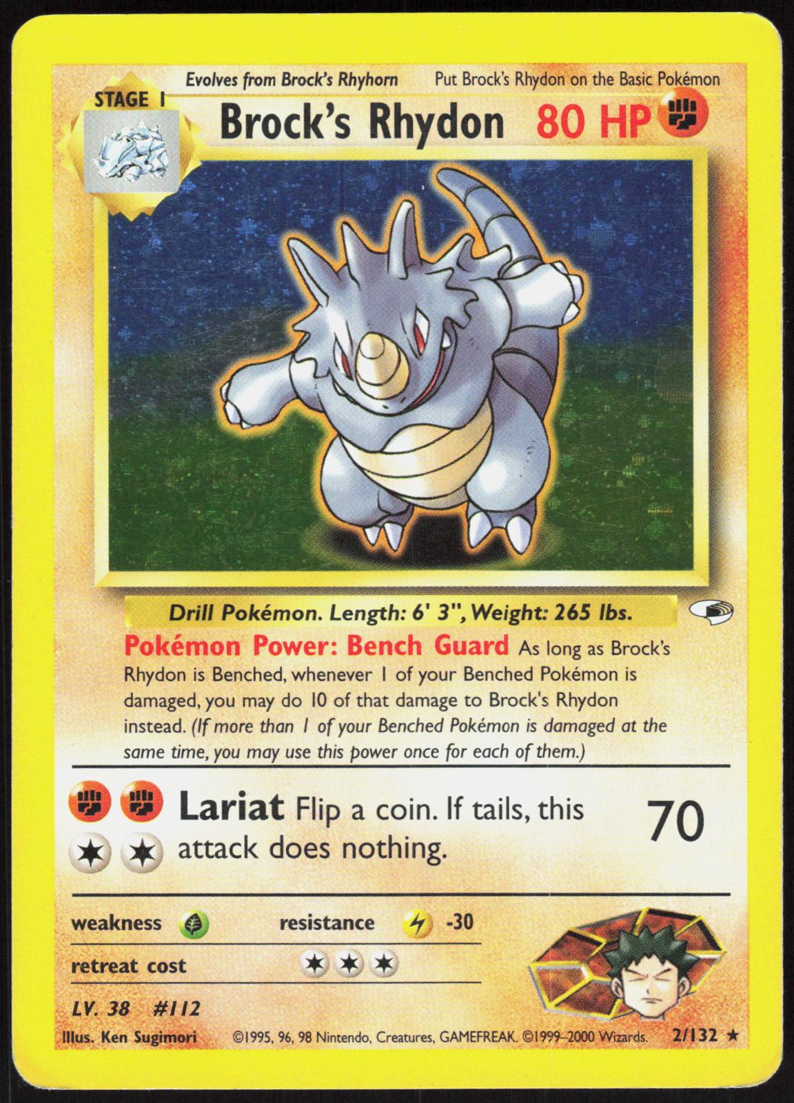 BROCK'S RHYDON 2/132 GYM HEROES POKEMON RARE UNLIMITED HOLO HP