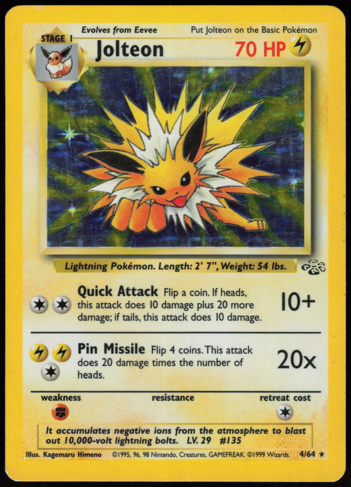 JOLTEON 4/64 JUNGLE POKEMON RARE UNLIMITED HOLO HP