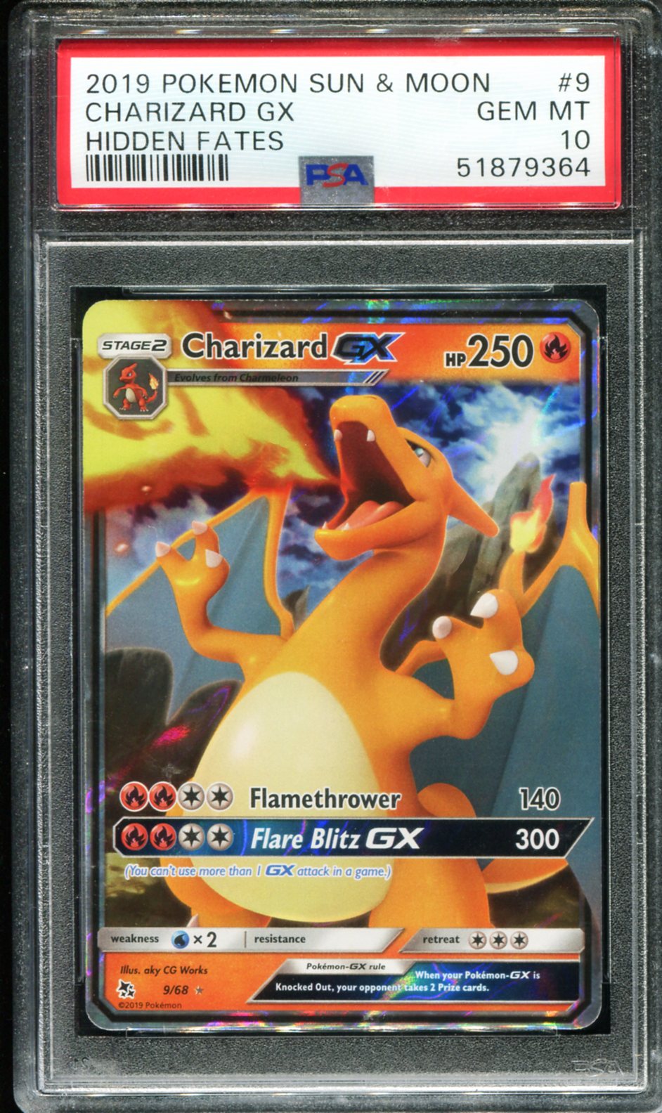 CHARIZARD GX 9/68 PSA 10 HIDDEN FATES POKEMON