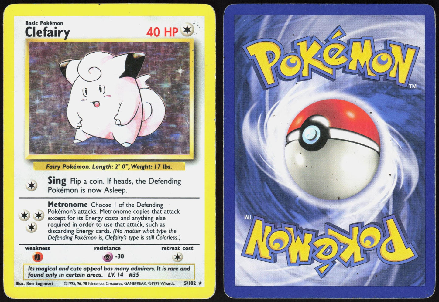 CLEFAIRY 5/102 BASE SET UNLIMITED POKEMON HOLO RARE MP