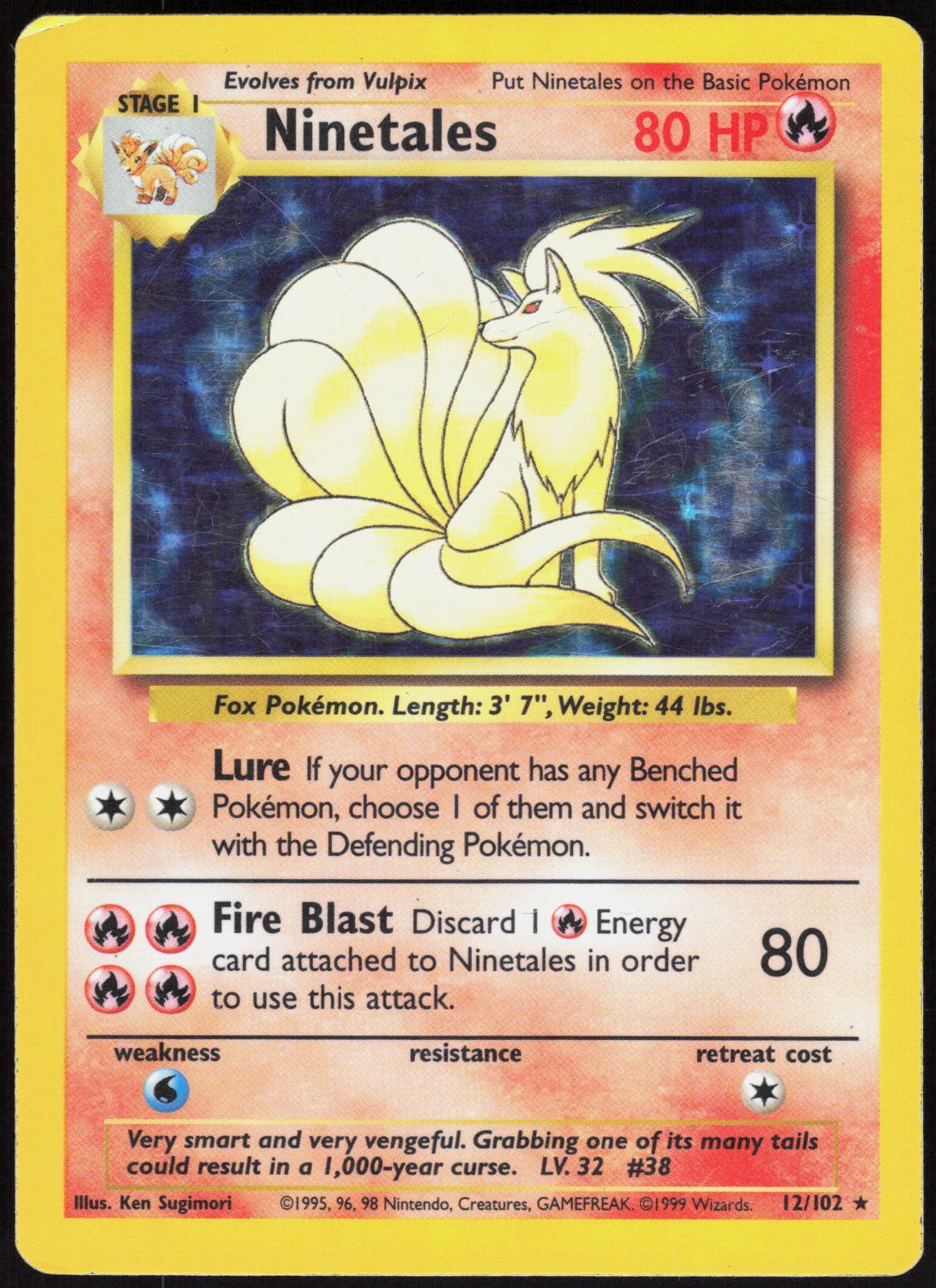 NINETALES 12/102 BASE SET UNLIMITED POKEMON HOLO RARE HP