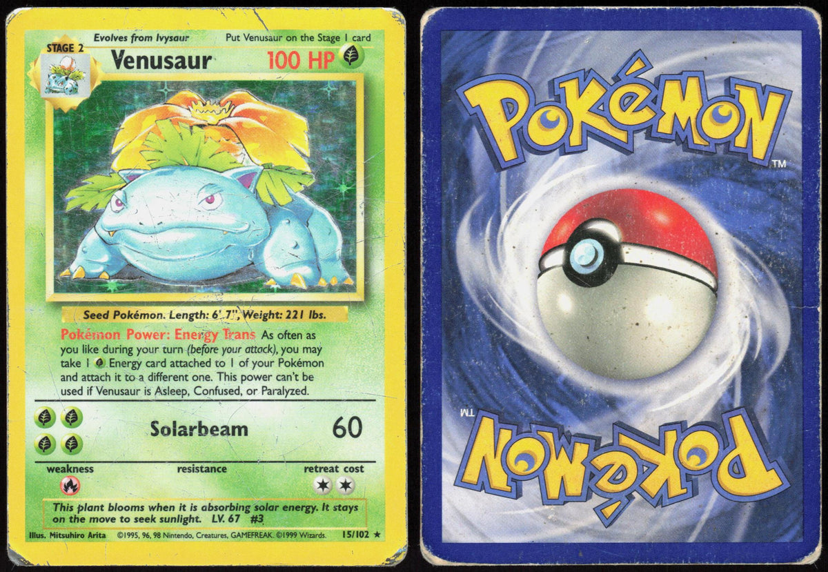 VENUSAUR 15/102 BASE SET UNLIMITED POKEMON HOLO RARE HP