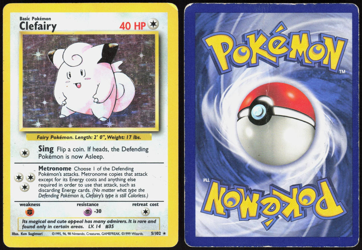 CLEFAIRY 5/102 BASE SET UNLIMITED POKEMON HOLO RARE MP
