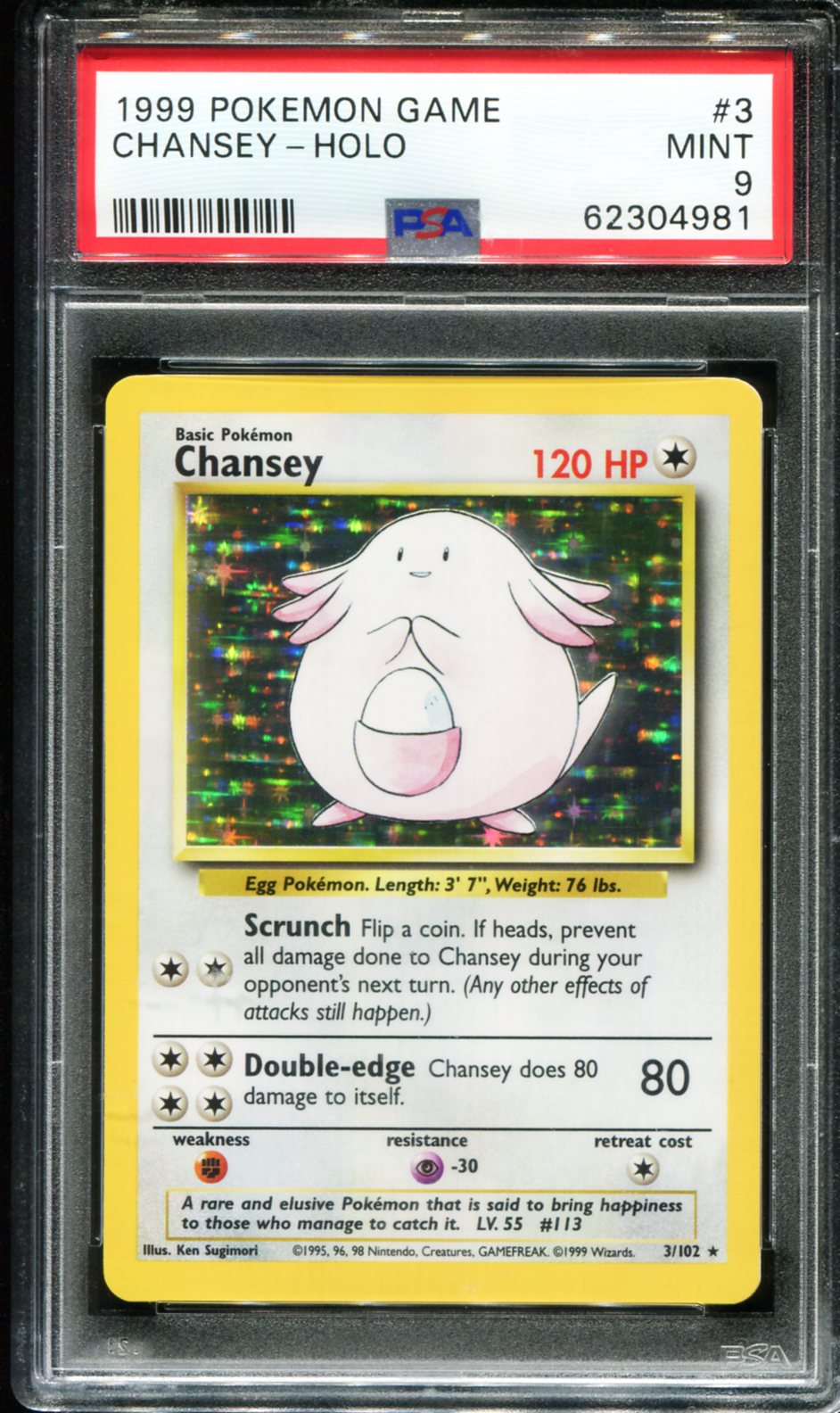 CHANSEY HOLO 3/102 PSA 9 GAME POKEMON