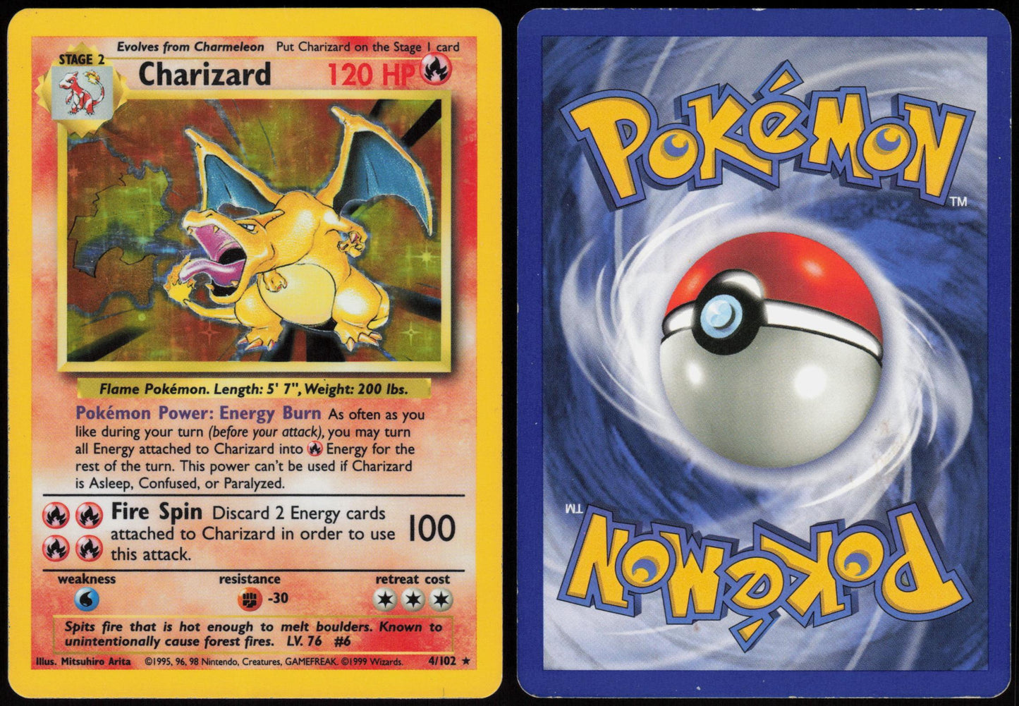 CHARIZARD 4/102 BASE SET UNLIMITED POKEMON HOLO RARE MP