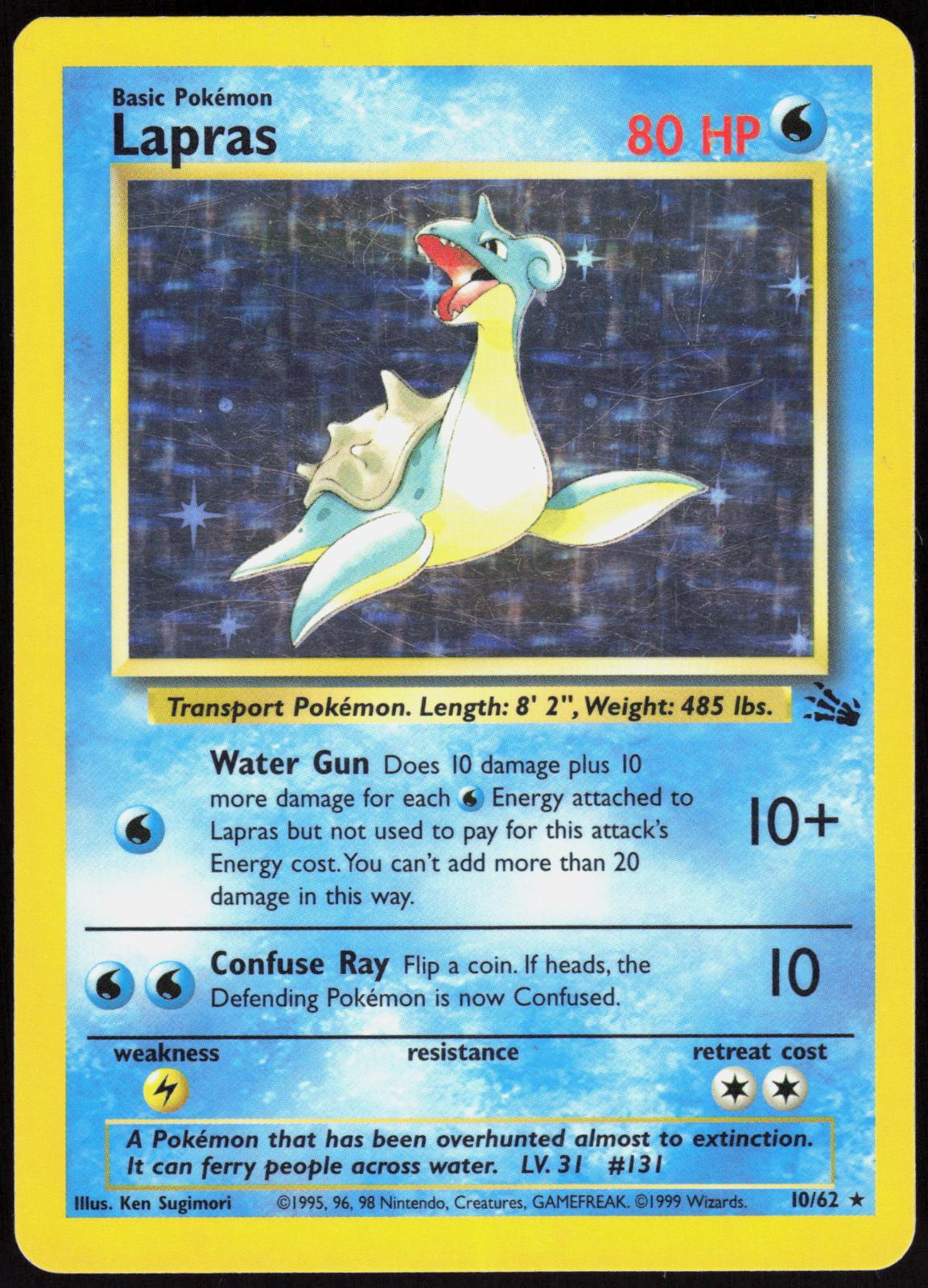 LAPRAS 10/62 FOSSIL POKEMON RARE UNLIMITED HOLO MP