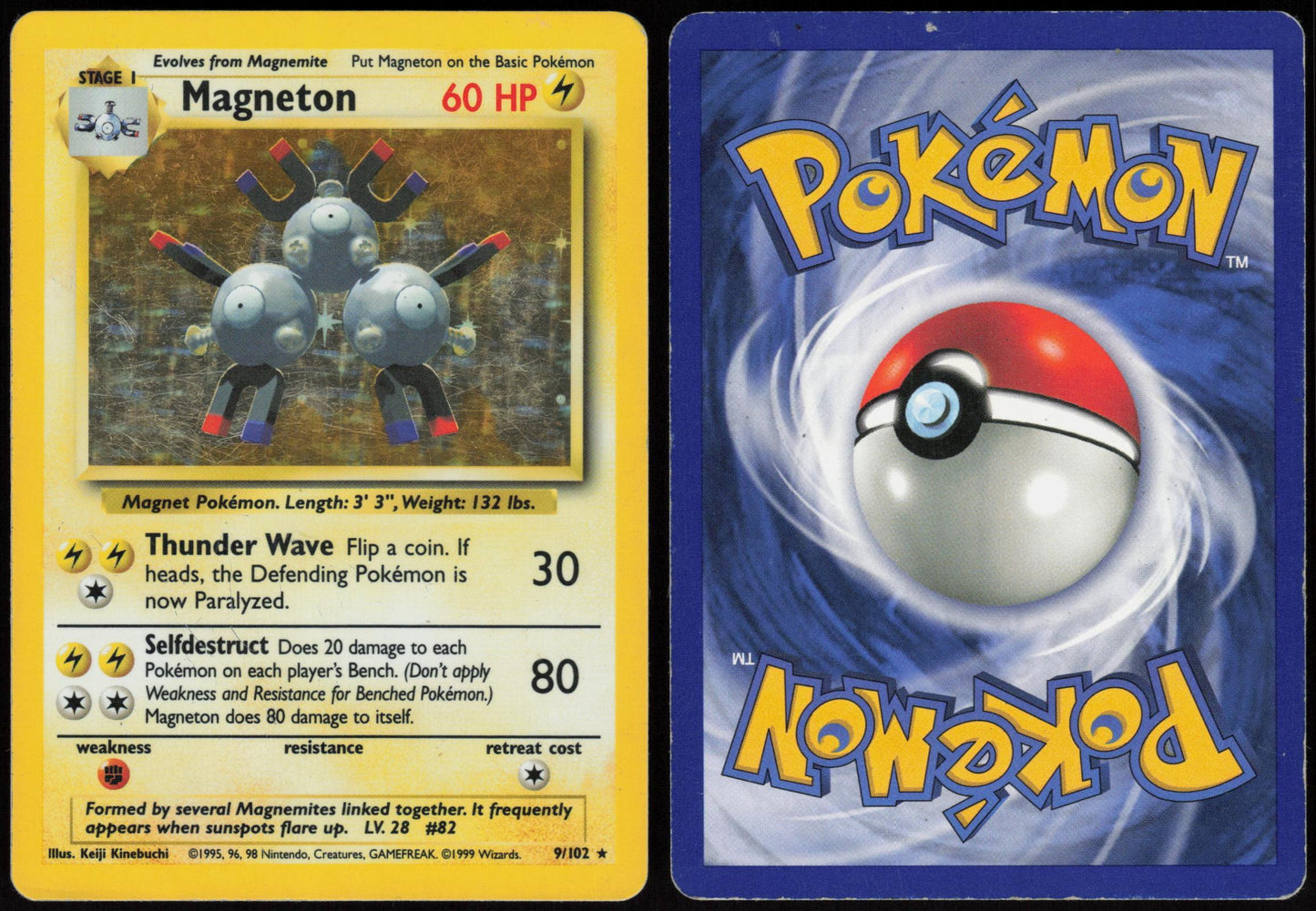 MAGNETON 9/102 BASE SET UNLIMITED POKEMON HOLO RARE HP