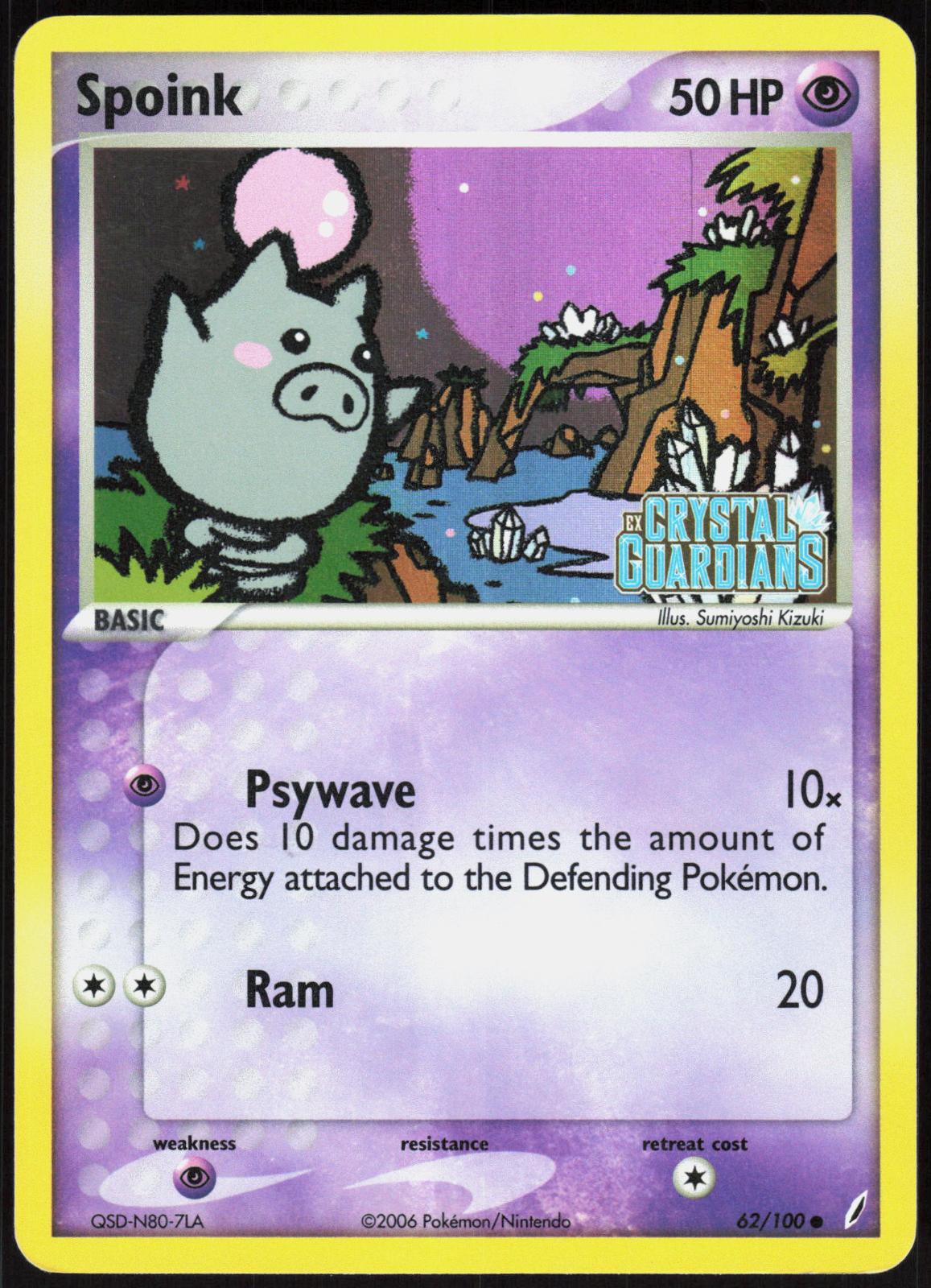 SPOINK 62/100 CRYSTAL GUARDIANS POKEMON COMMON REVERSE HOLO MP