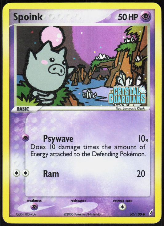 SPOINK 62/100 CRYSTAL GUARDIANS POKEMON COMMON REVERSE HOLO MP