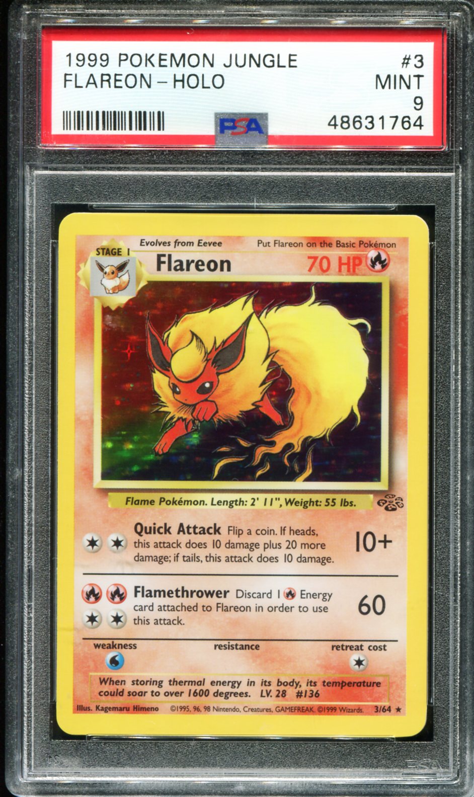 FLAREON HOLO 3/64 PSA 9 JUNGLE POKEMON