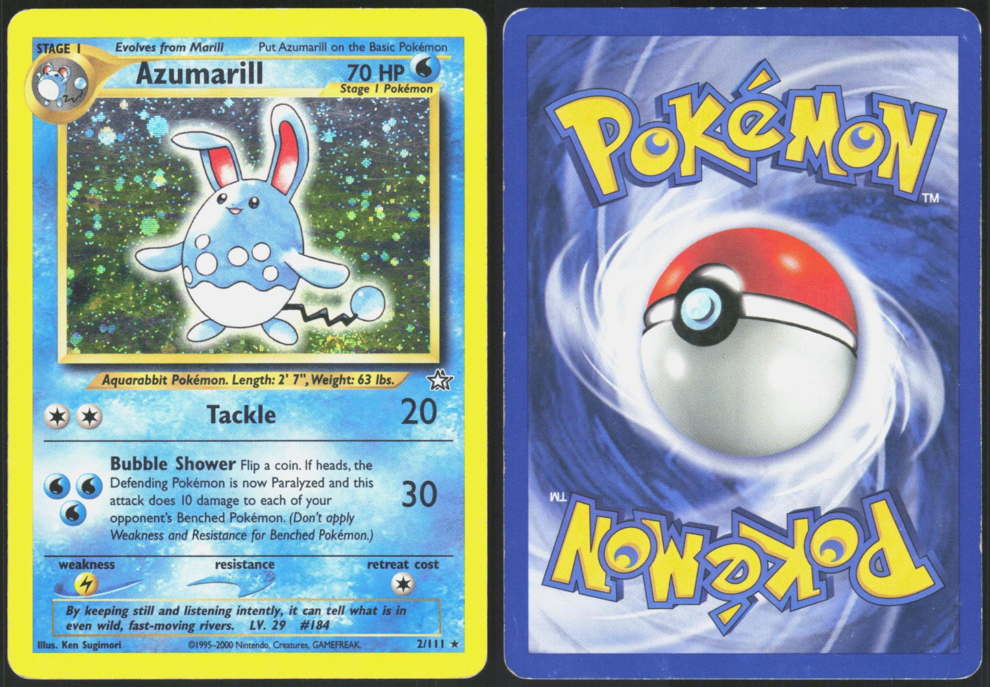 AZUMARILL 2/111 NEO GENESIS POKEMON RARE UNLIMITED HOLO MP