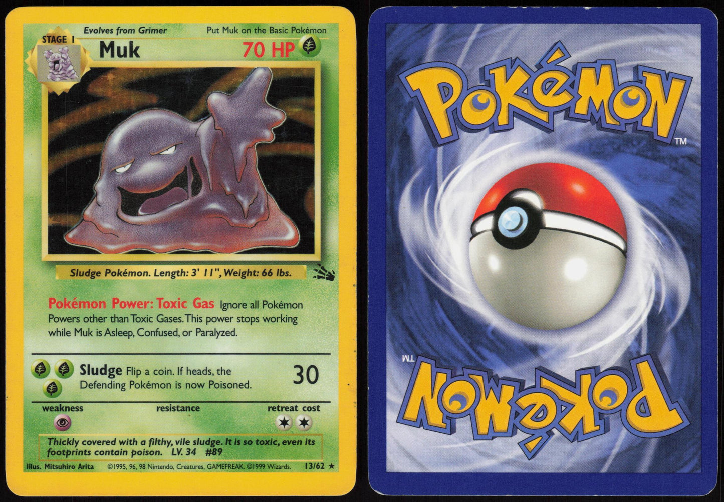 MUK 13/62 FOSSIL POKEMON RARE UNLIMITED HOLO HP
