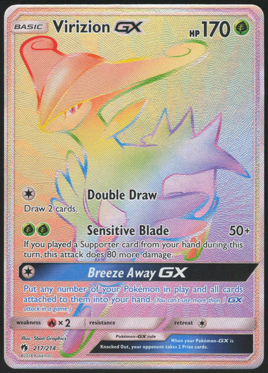 VIRIZION GX 217/214 LOST THUNDER POKEMON RAINBOW RARE HOLO LP