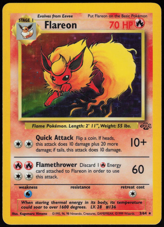 FLAREON 3/64 JUNGLE POKEMON RARE UNLIMITED HOLO MP