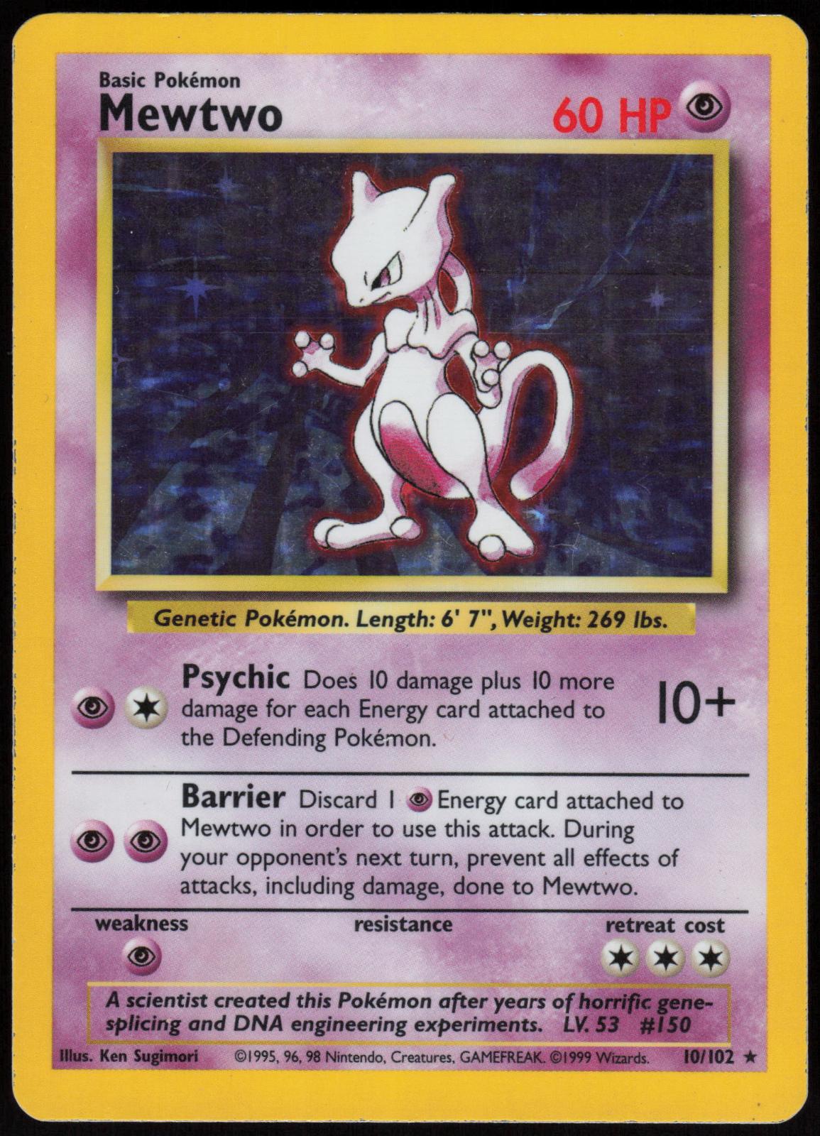 MEWTWO 10/102 BASE SET UNLIMITED POKEMON HOLO RARE MP