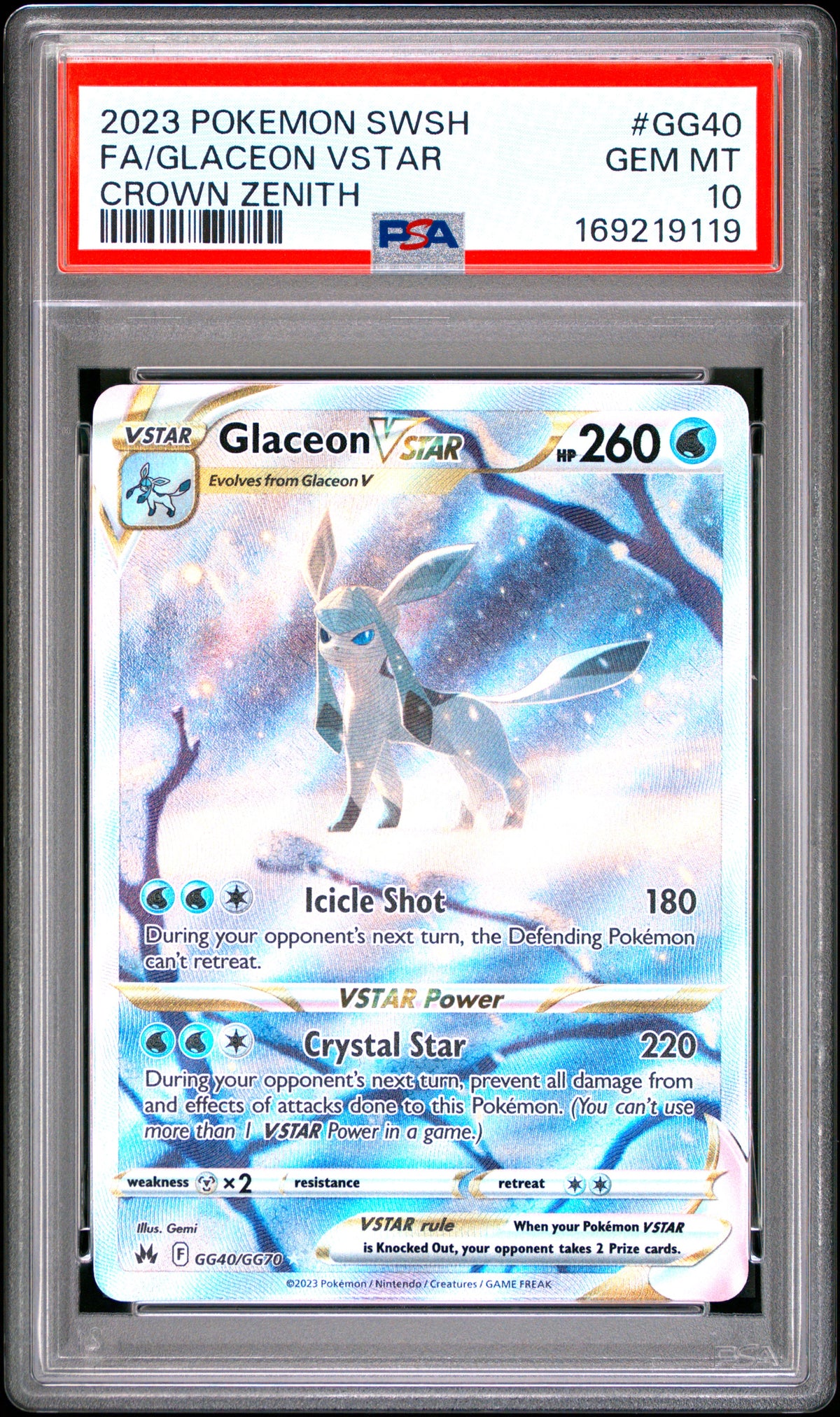 GLACEON VSTAR GG40/GG70 PSA 10 SWORD SHIELD CROWN ZENITH POKEMON