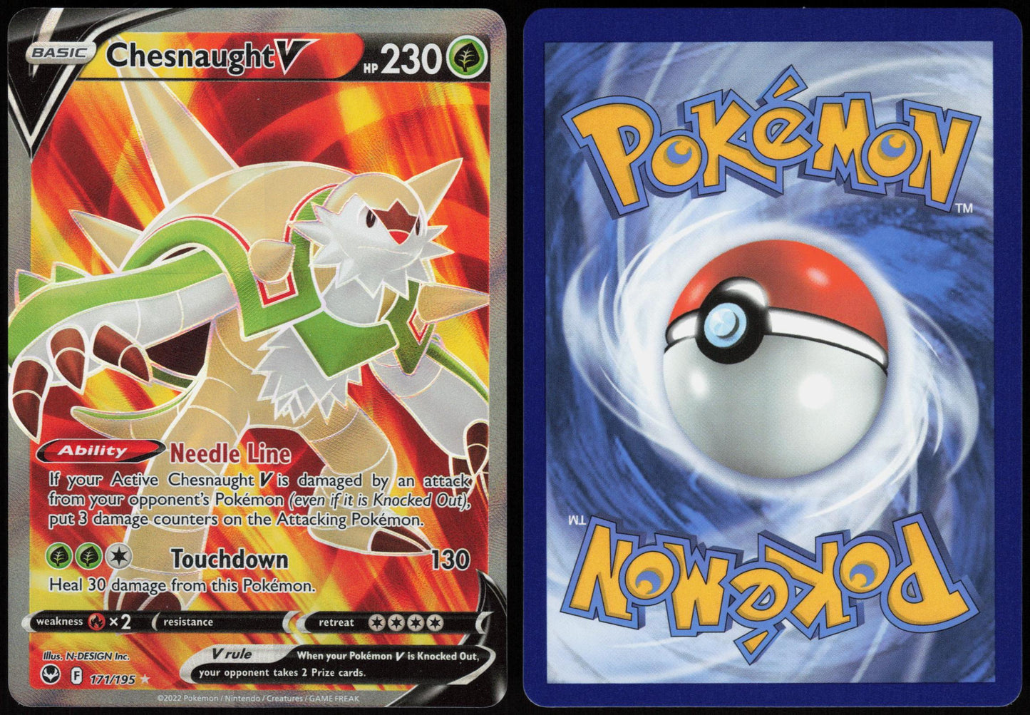CHESNAUGHT V 171/195 SILVER TEMPEST POKEMON ULTRA RARE HOLO NM