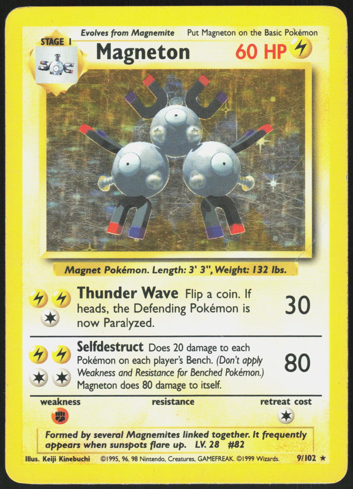 MAGNETON 9/102 BASE SET UNLIMITED POKEMON HOLO RARE HP
