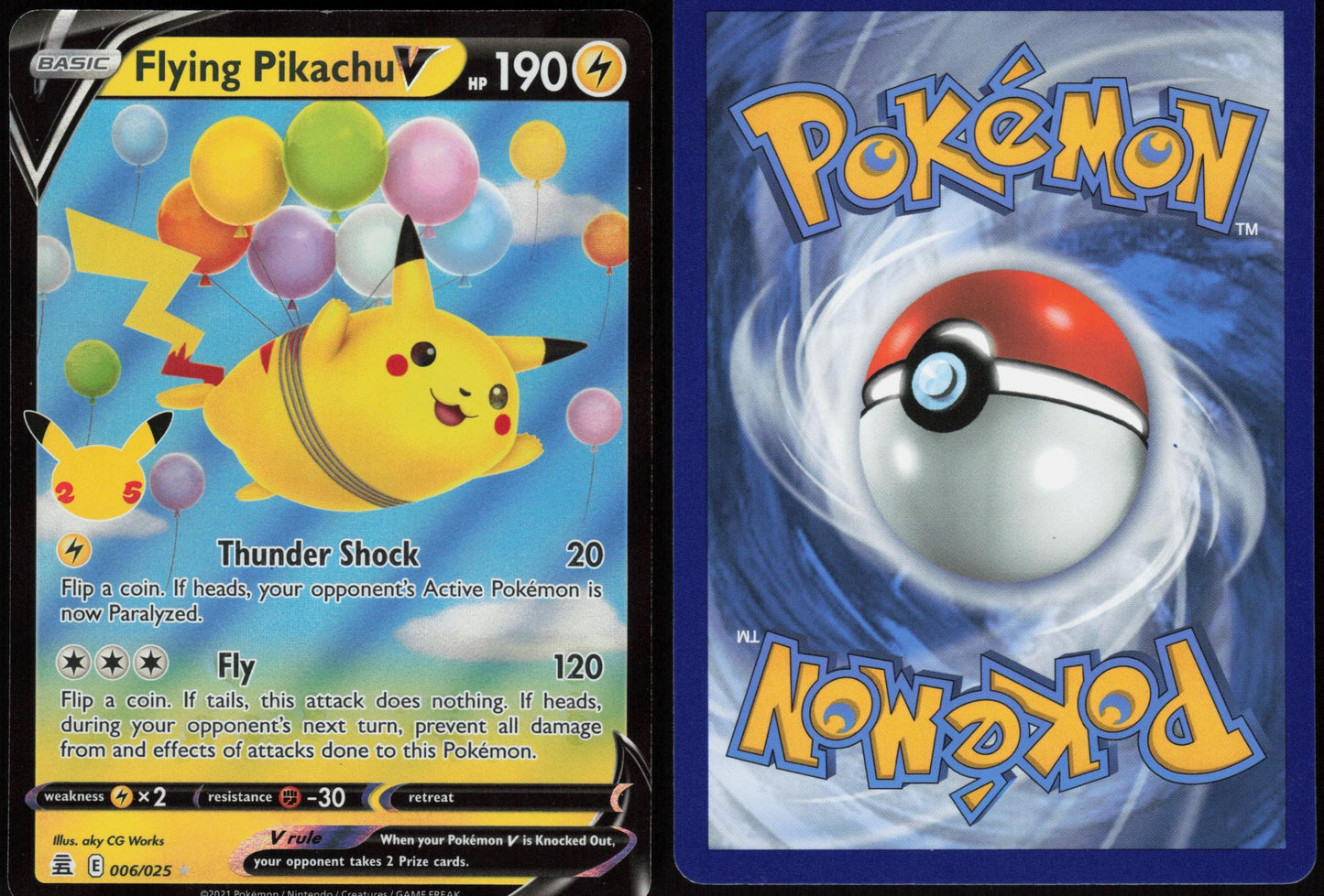 FLYING PIKACHU V 006/025 CELEBRATIONS POKEMON V RARE HOLO LP