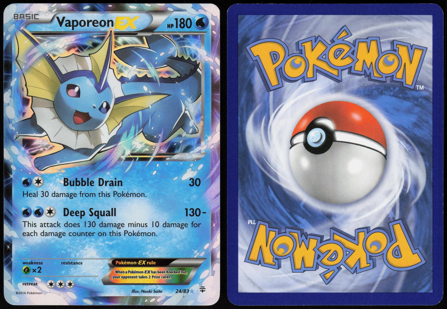 VAPOREON EX 24/83 GENERATIONS POKEMON EX RARE HOLO LP