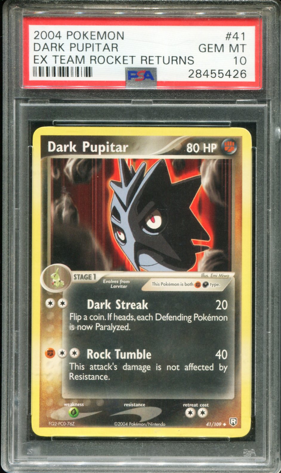 DARK PUPITAR 41/109 PSA 10 TEAM ROCKET RETURNS POKEMON