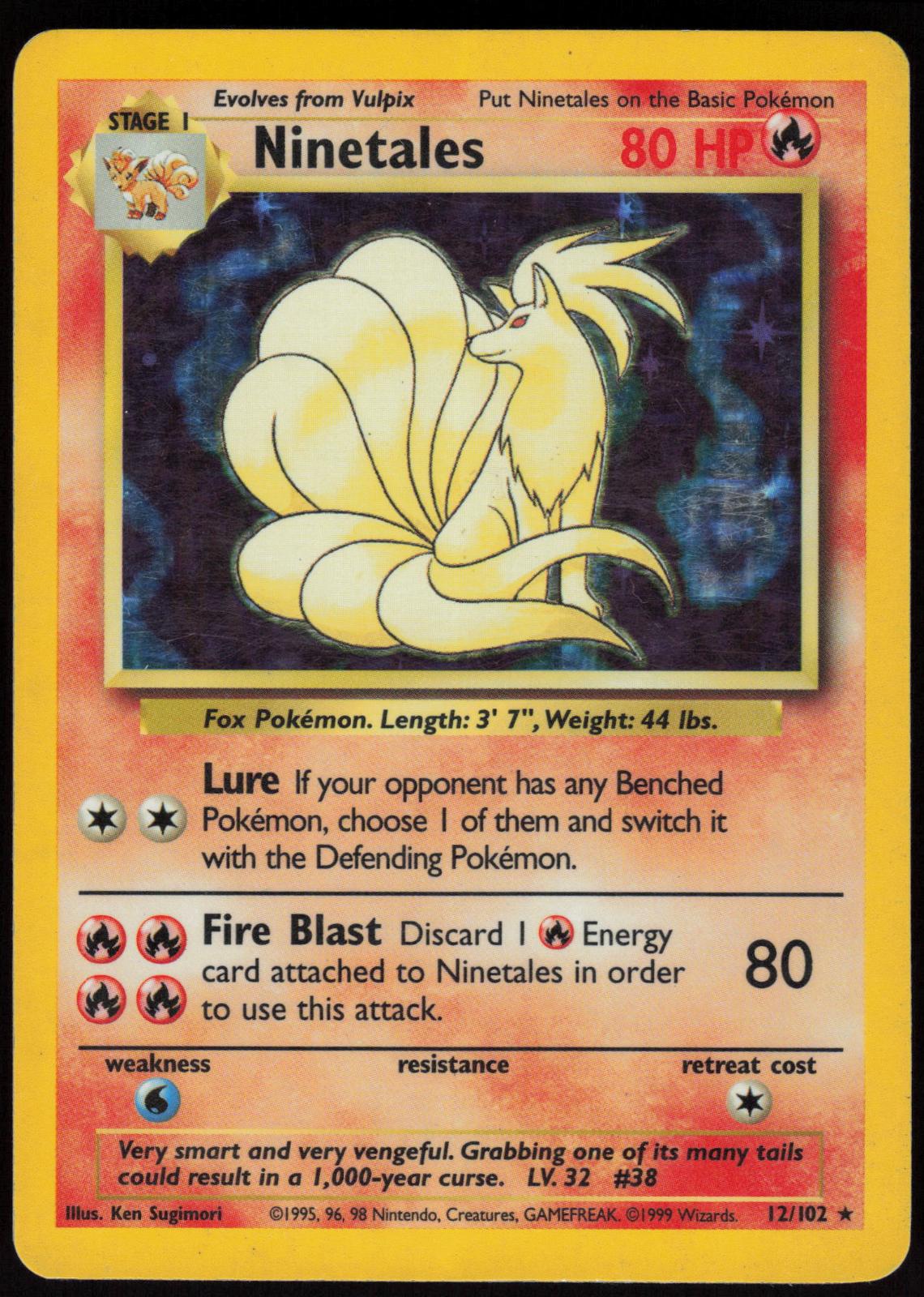 NINETALES 12/102 BASE SET UNLIMITED POKEMON HOLO RARE HP