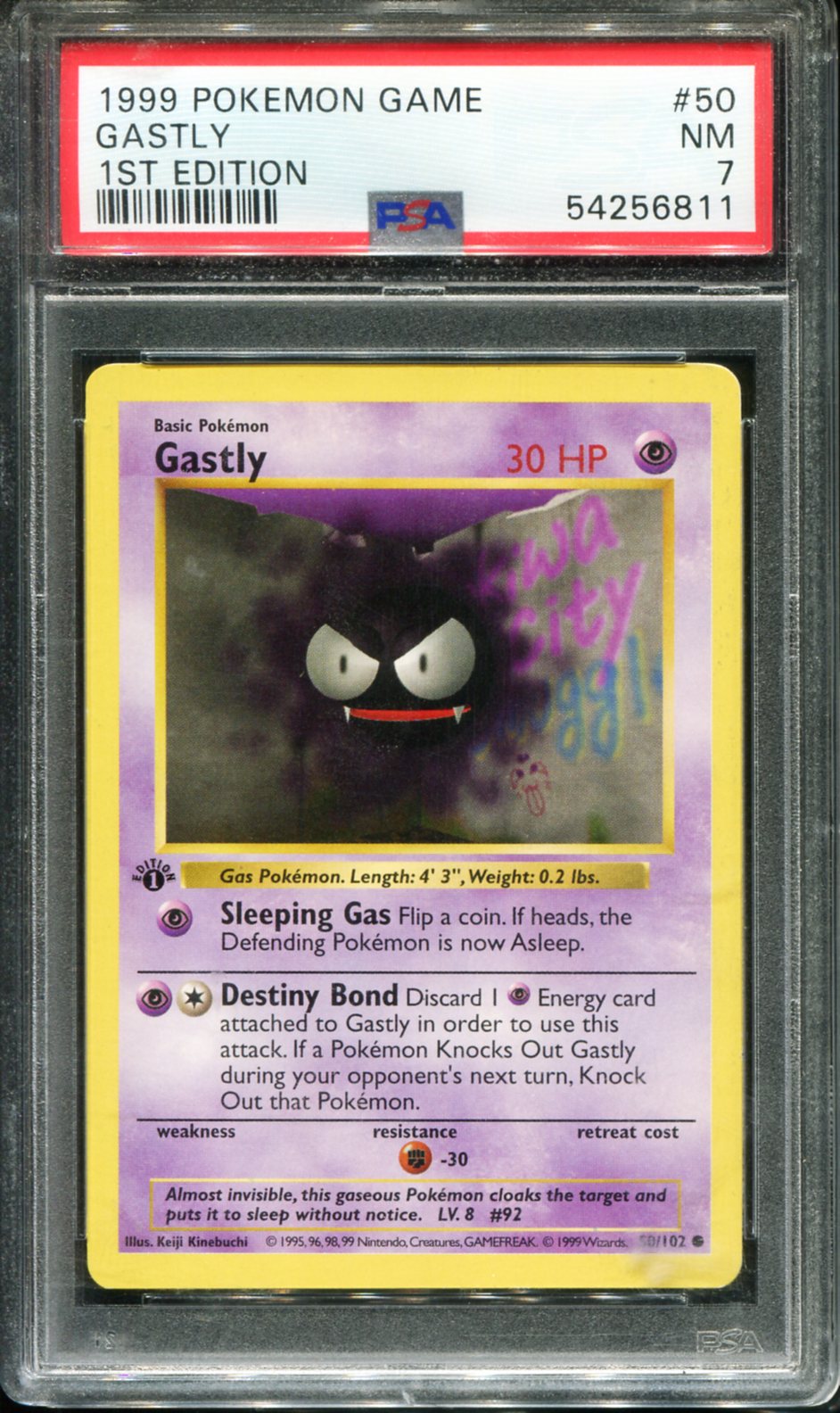GASTLY 50/102 PSA 7 1ST EDITION GAME POKEMON