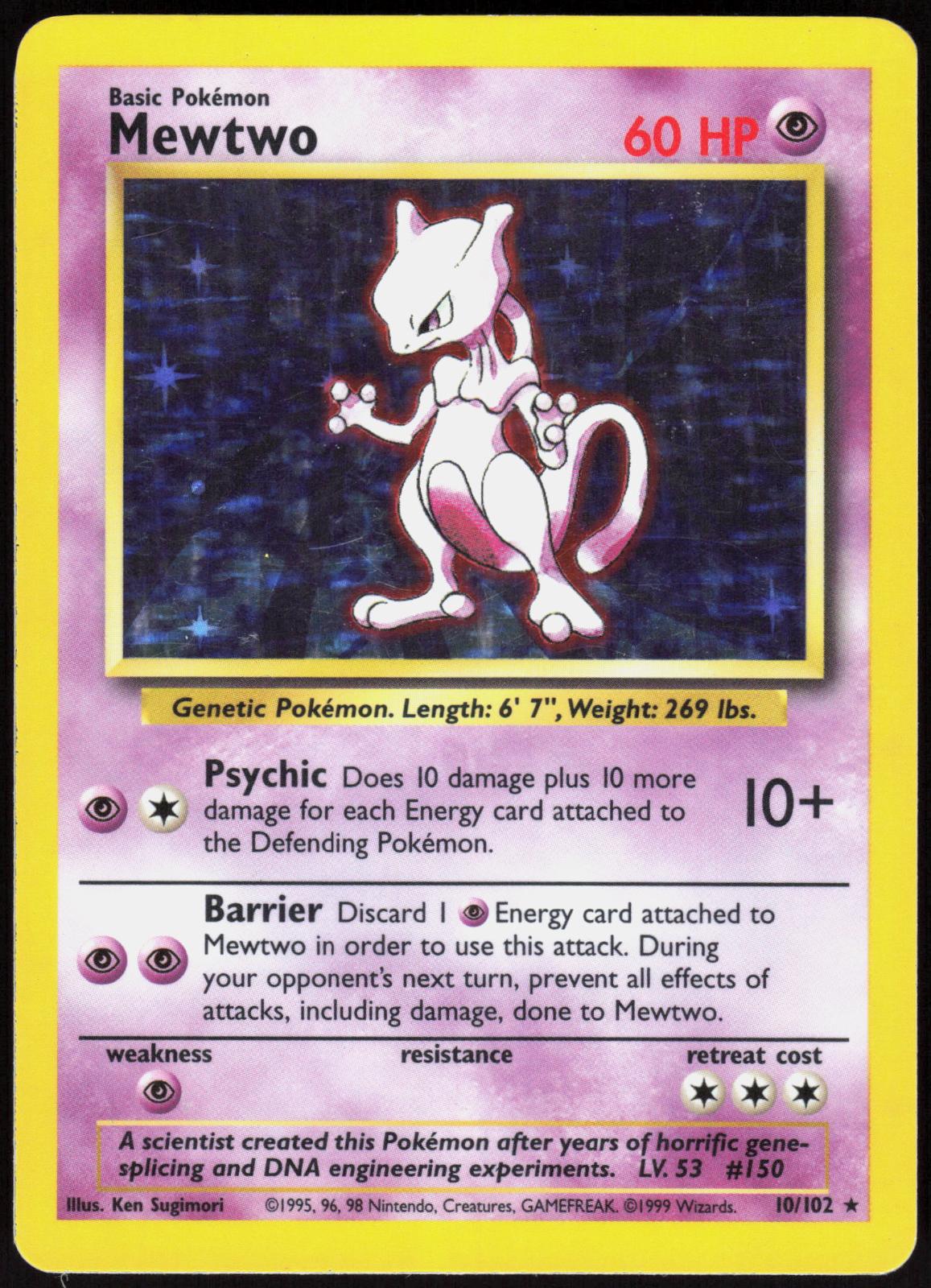 MEWTWO 10/102 BASE SET UNLIMITED POKEMON HOLO RARE LP