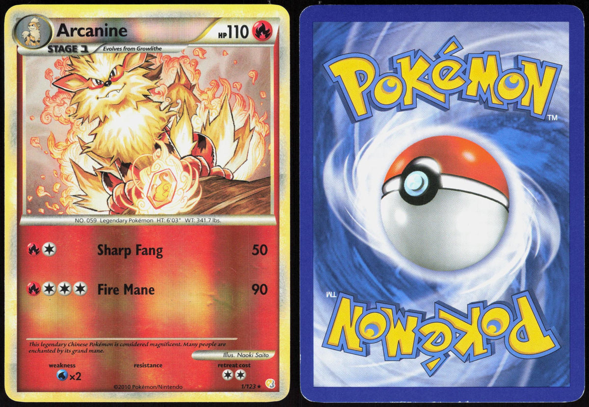 ARCANINE 1/123 HEARTGOLD & SOULSILVER POKEMON RARE REVERSE HOLO LP