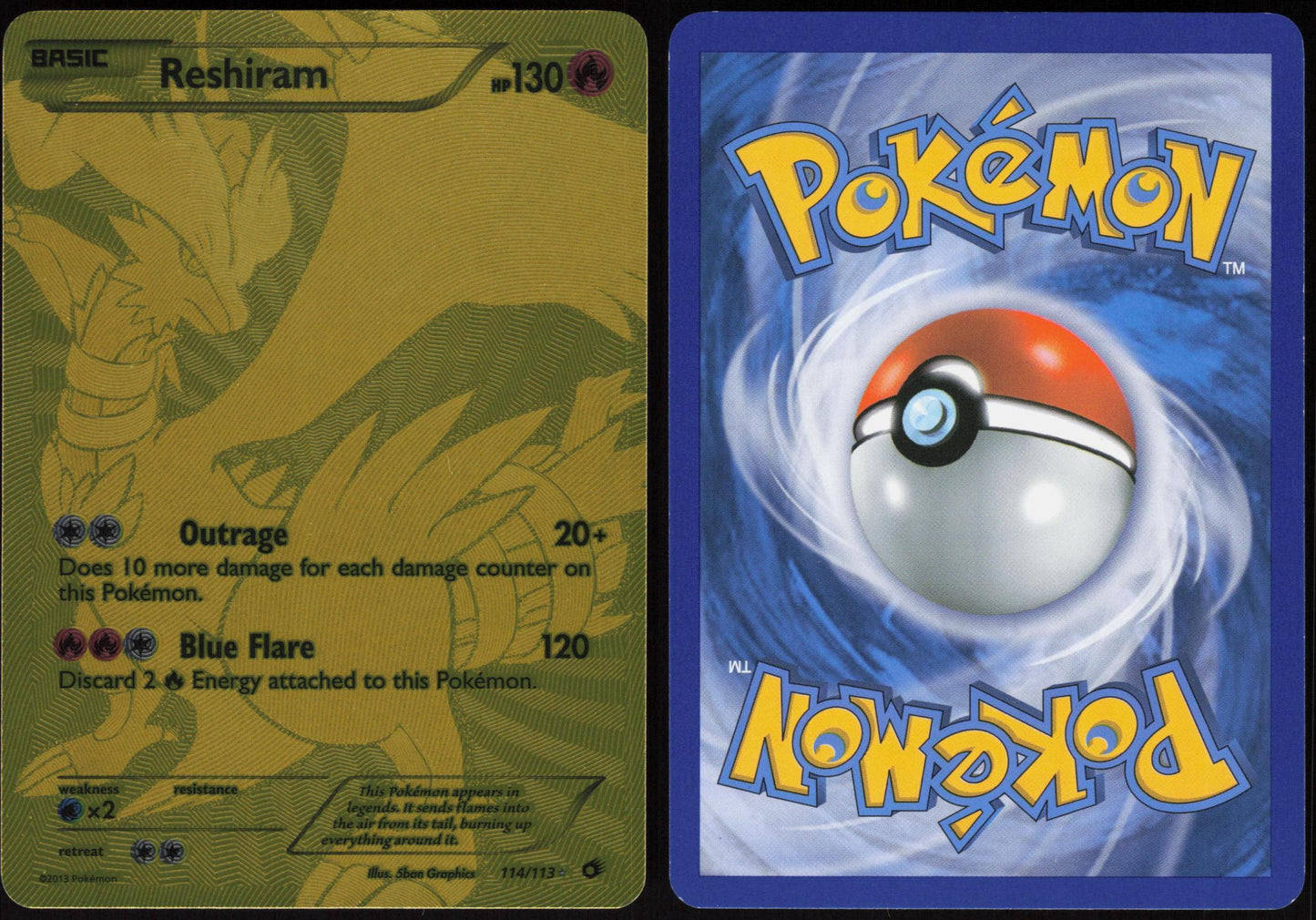 RESHIRAM (114 FULL ART SECRET RARE) 114/113 LEGENDARY TREASURES POKEMON HOLO LP