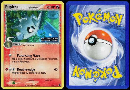 POKEMON PUPITAR Δ 51/113 DELTA SPECIES REVERSE HOLO STAMP