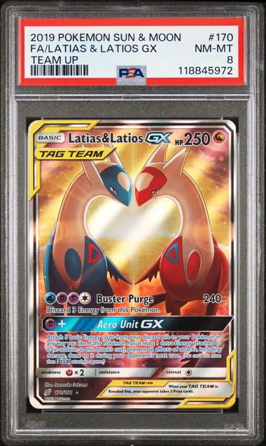 POKEMON TCG - LATIAS & LATIOS GX 170/181 POKEMON PSA 8 TEAM UP ALTERNATE ART