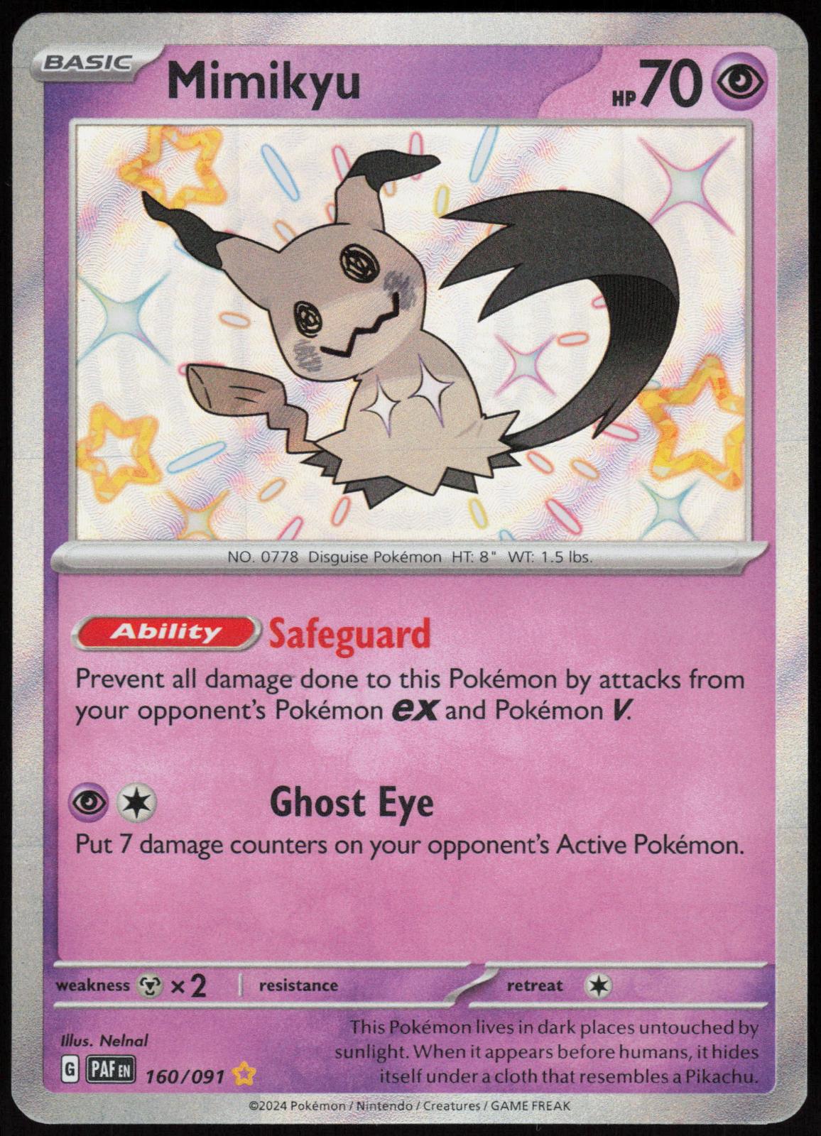 MIMIKYU 160/091 PALDEAN FATES POKEMON SHINY RARE HOLO LP