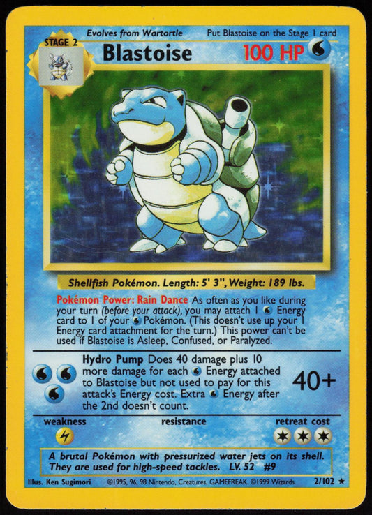 BLASTOISE 2/102 BASE SET UNLIMITED POKEMON HOLO RARE MP