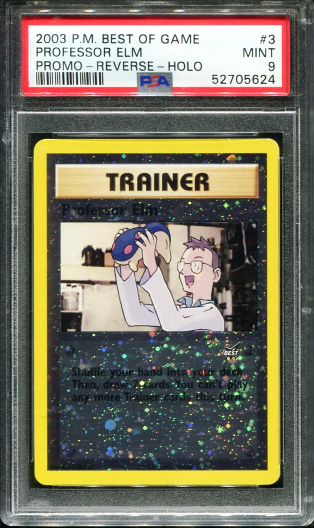 PROFESSOR ELM REVERSE HOLO 3/9 PSA 9 BEST OF GAME PROMO POKEMON