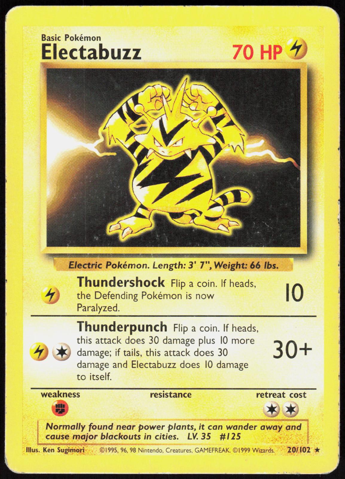 ELECTABUZZ 20/102 BASE SET UNLIMITED POKEMON RARE HP